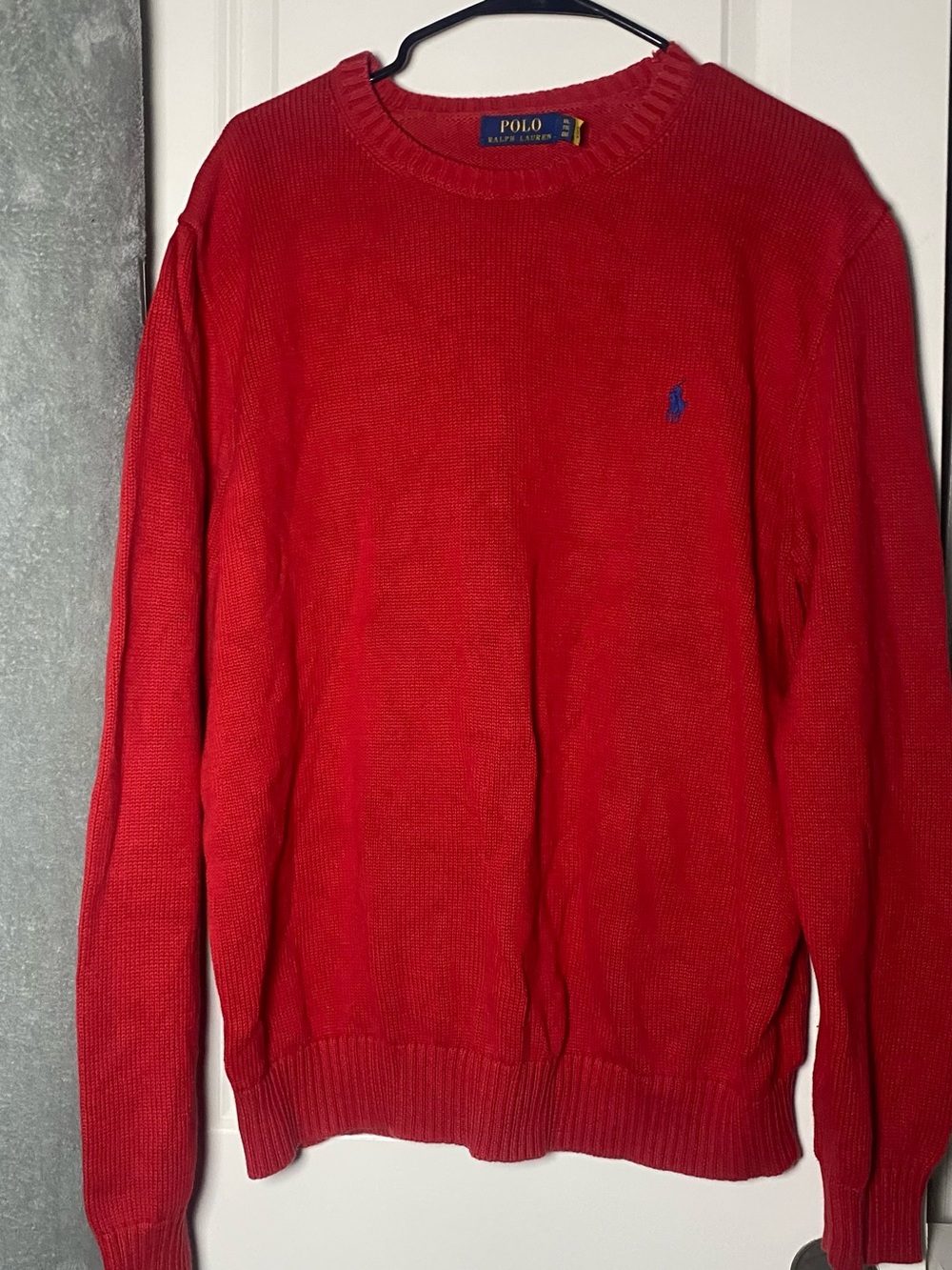 Polo by Ralph Lauren Bright Red Crewneck Sweater with Blue Pony Preppy XXL TTG